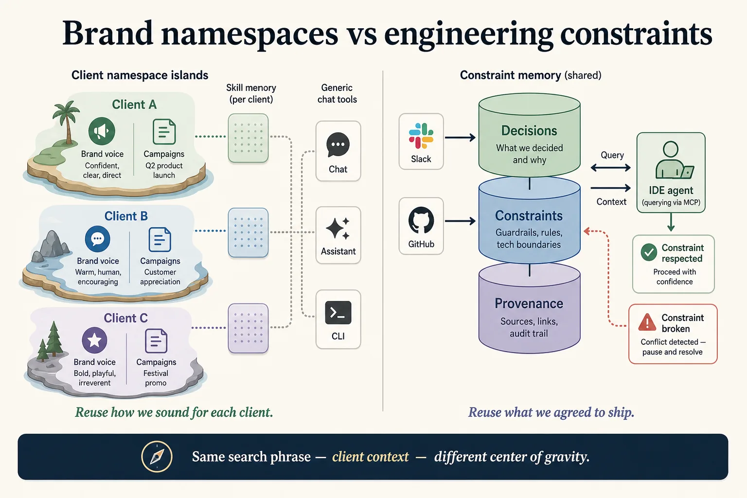 Brand namespaces across chat tools versus engineering constraints with provenance