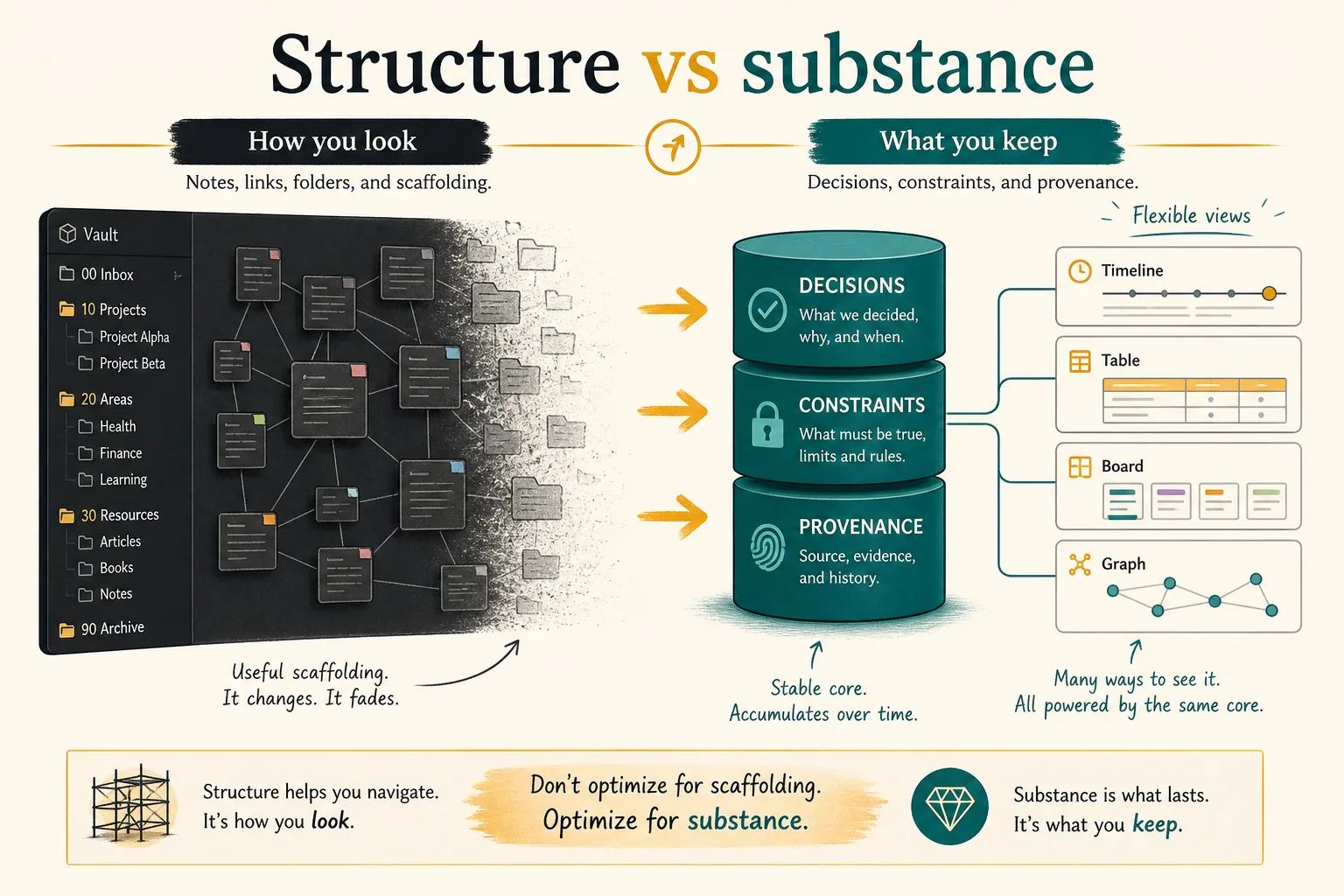 Structure versus substance — how you look at notes versus what you keep